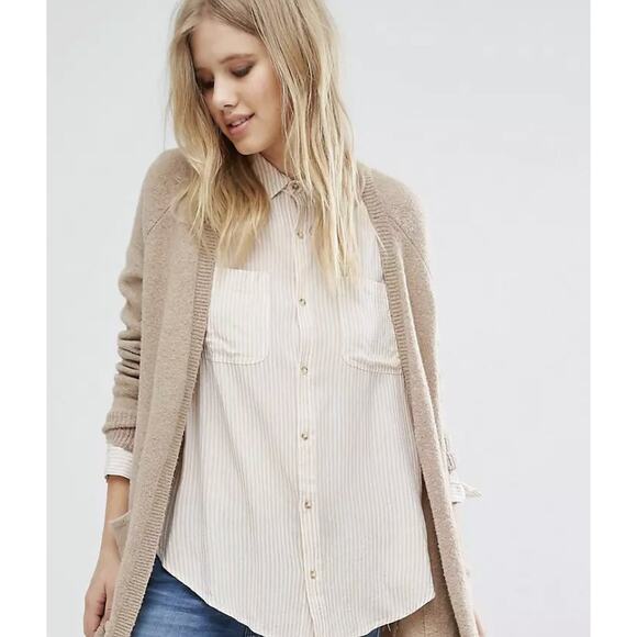 Tommy Hilfiger Beige Long Knit Open Front Pocket Cardigan - Picture 1 of 7